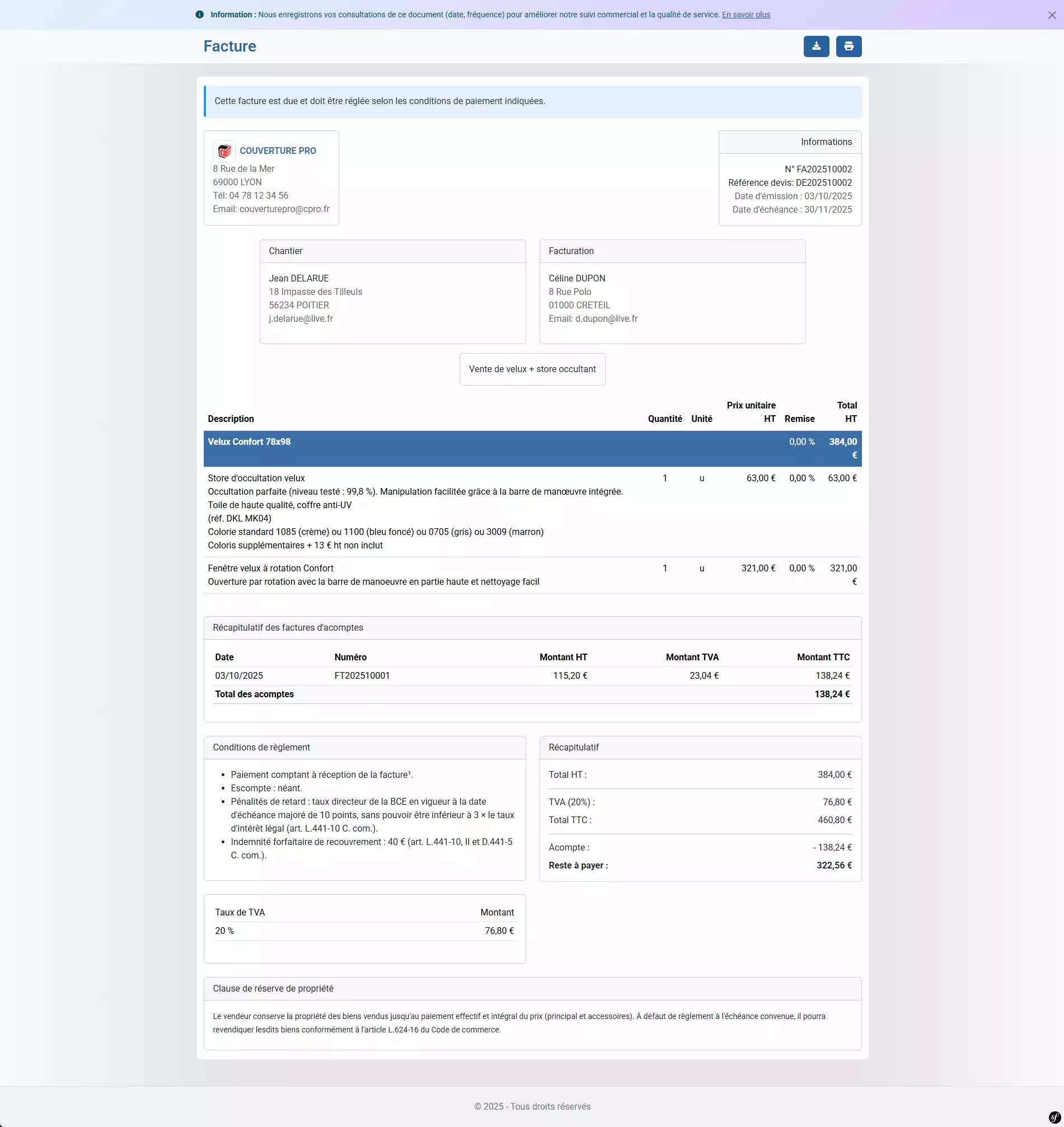 Portail client facture