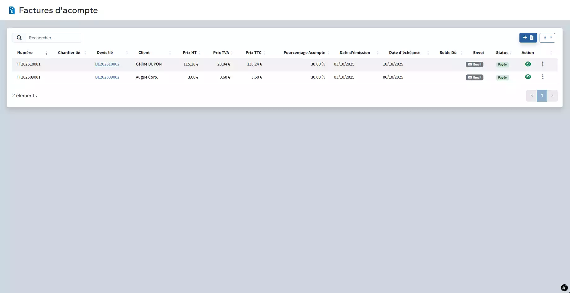 Factures d'acompte index